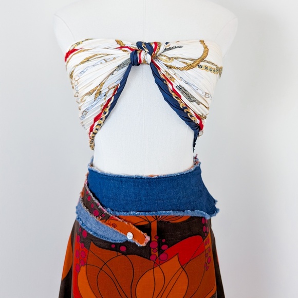 Floral & Denim Skirt Mini Knee Length Asymmetrical Handmade Pencil Circle A-line - Picture 9 of 9